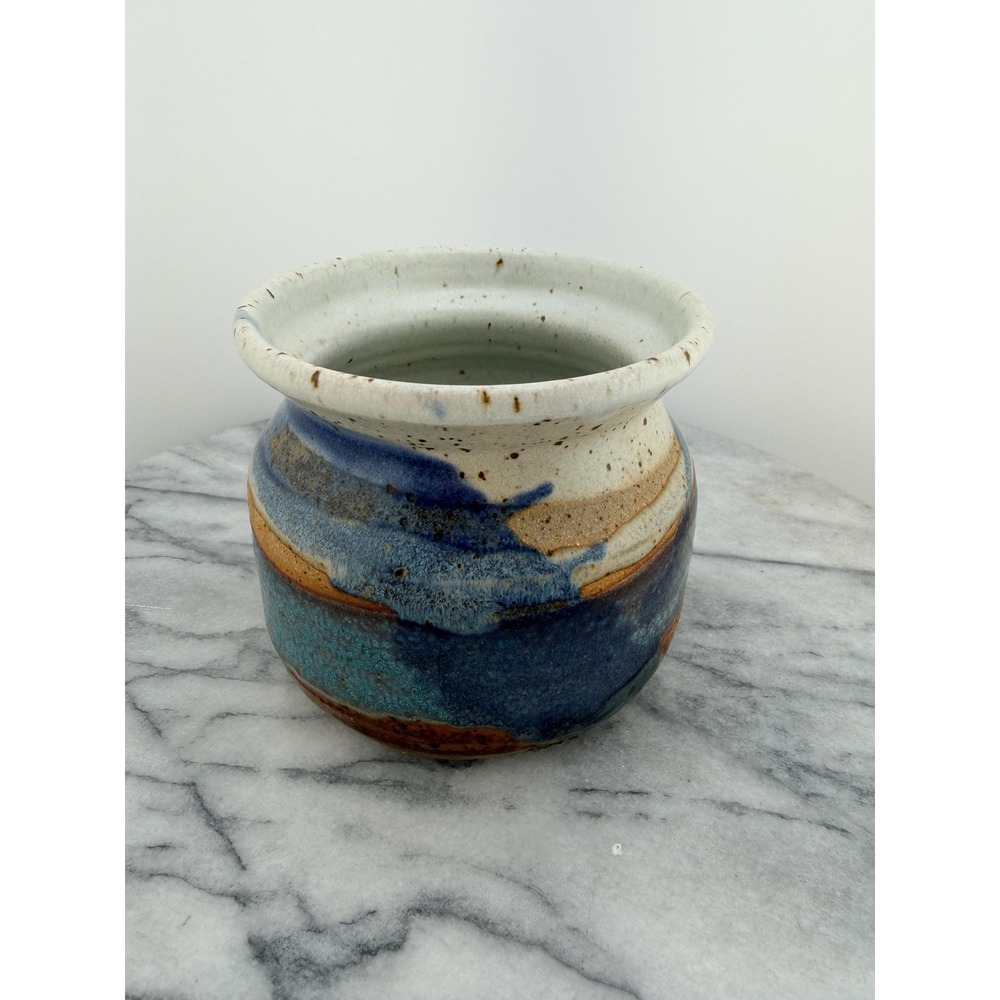 Vintage Klickitat Pottery Studio Art Vase Hand Thrown Stoneware Jar Blue Brown - Picture 10 of 14